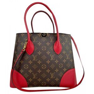 Authentic Louis Vuitton Flandrin Red Leather Monogram Canvas Shoulder Satchel Ba